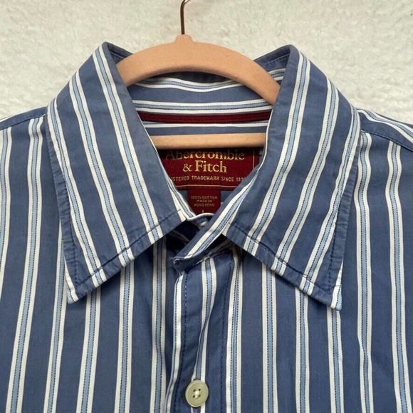 Abercrombie and Fitch Shirt Mens Large Blue Striped Vintage Button Down Oxford - Picture 3 of 10